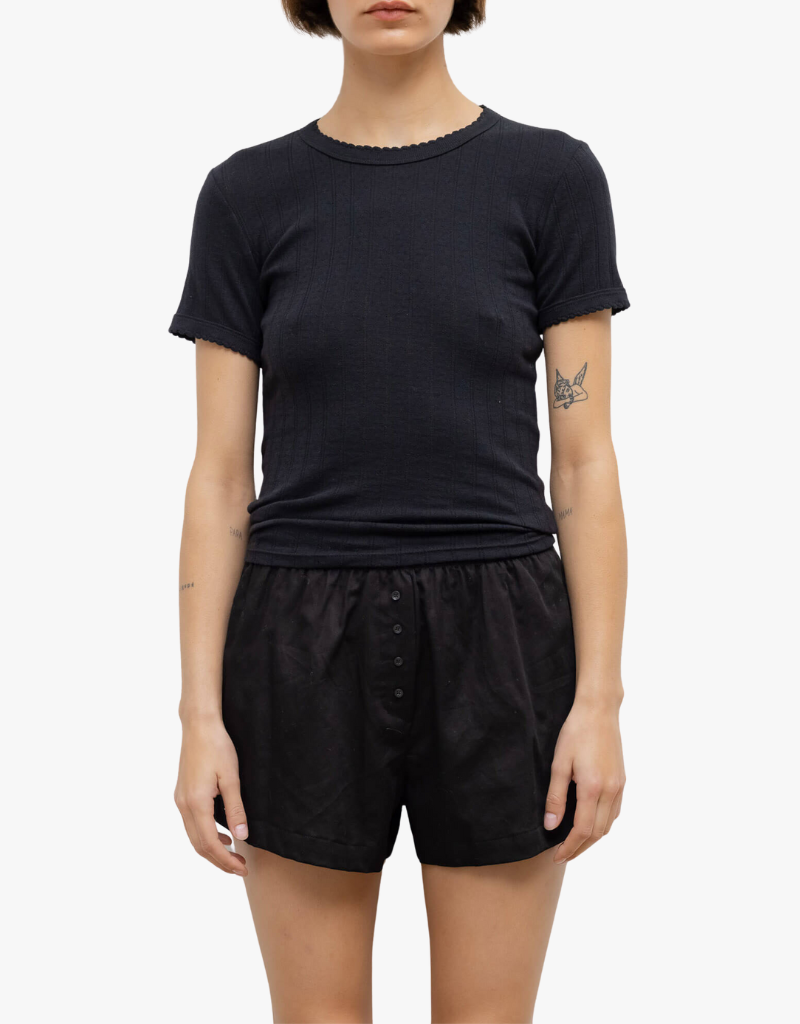Leset Pointelle Slim Fit Tee in Black
