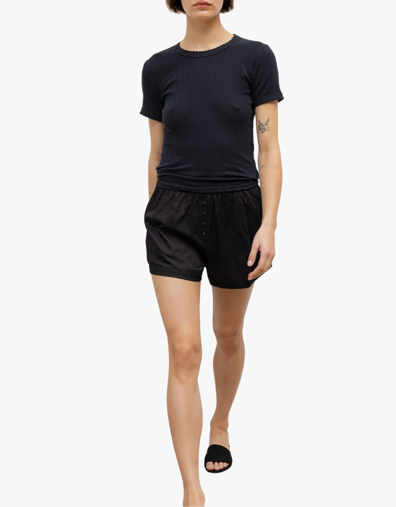 Leset Pointelle Slim Fit Tee in Black