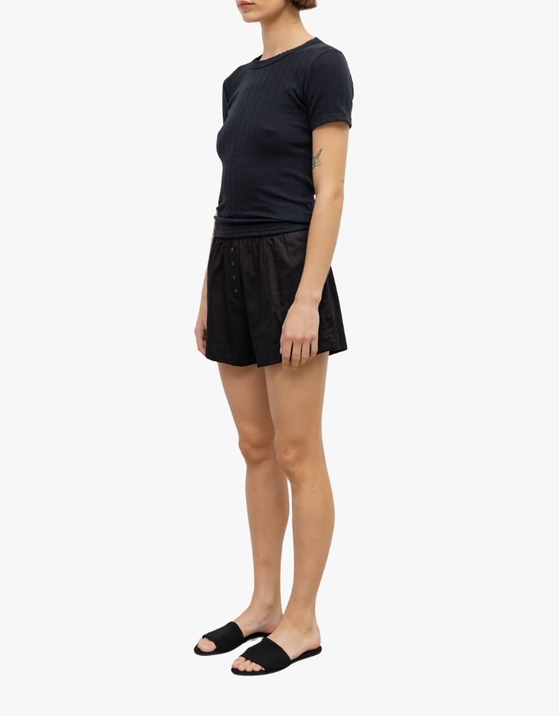 Leset Pointelle Slim Fit Tee in Black