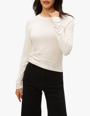 Michael Stars Finn Cropped Crew Neck in Chalk