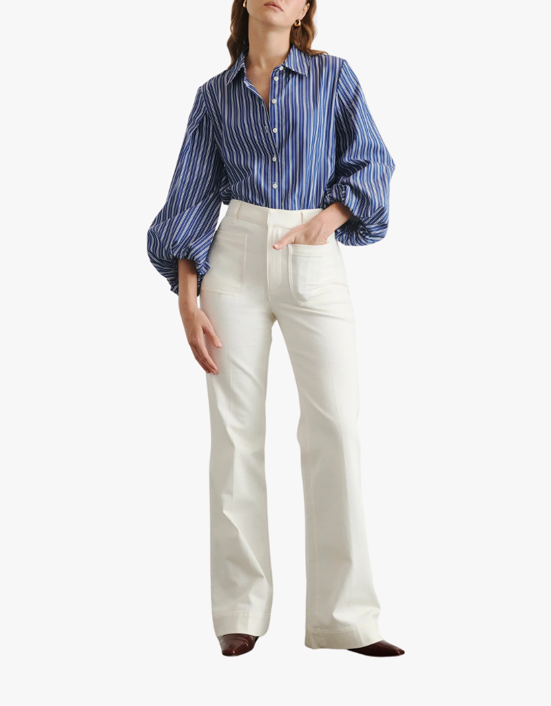 Tanya Taylor Marina Stripe Top in Maritime Blue & White