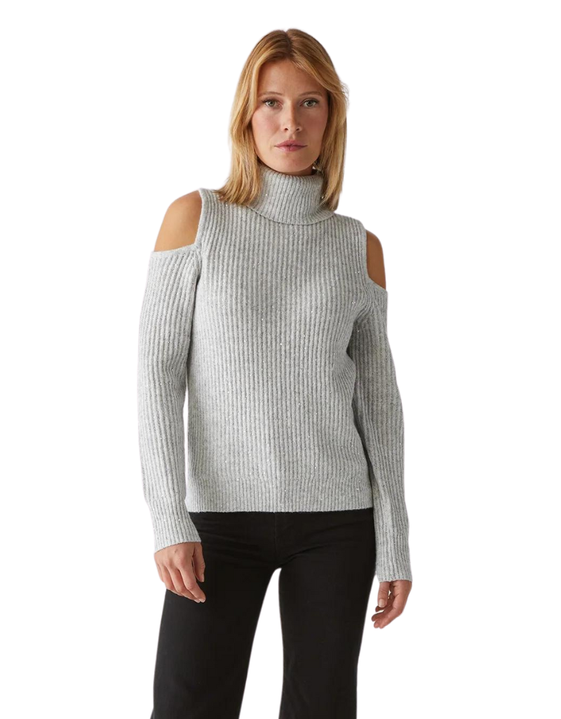 Michael Stars Elisabeth Cold Shoulder Sequin Sweater in Heather Grey