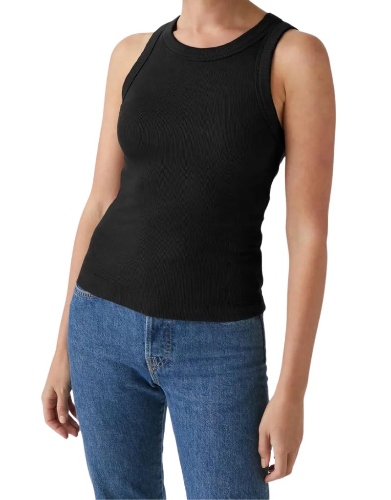 Michael Stars Gina Ribbed Cropped Tank Top in Black