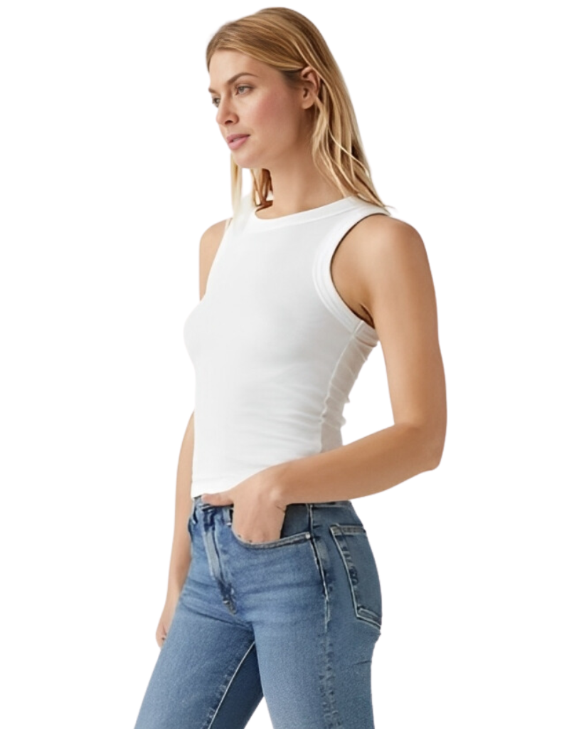 Michael Stars Gina Ribbed Cropped Tank Top in White