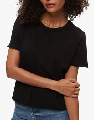 Michael Stars Jackie Raw Edge Crew Neck Tee in Black