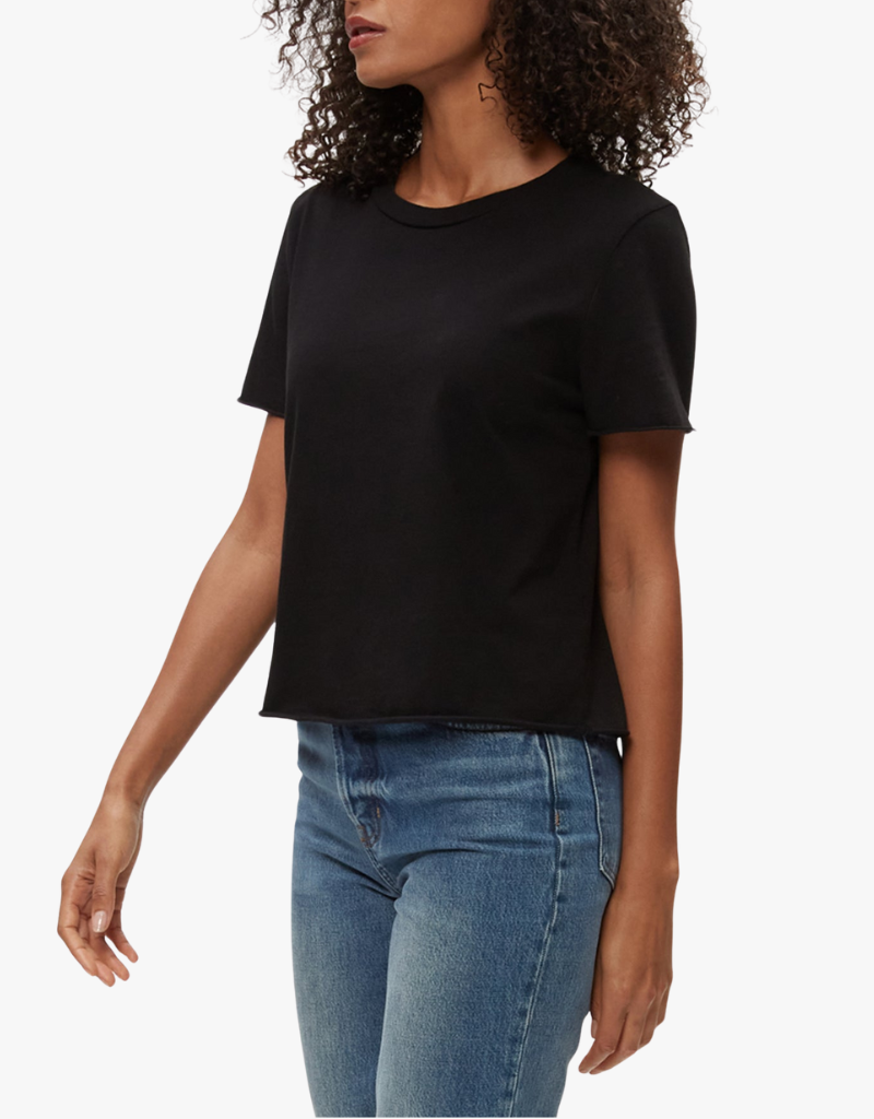 Michael Stars Jackie Raw Edge Crew Neck Tee in Black