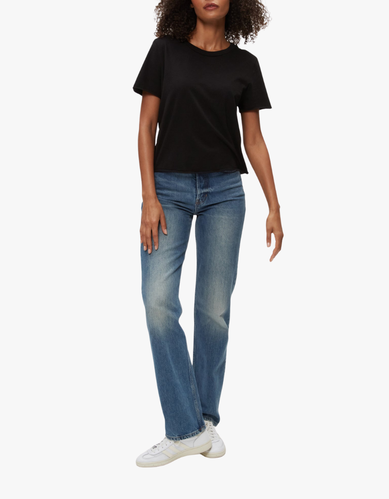 Michael Stars Jackie Raw Edge Crew Neck Tee in Black