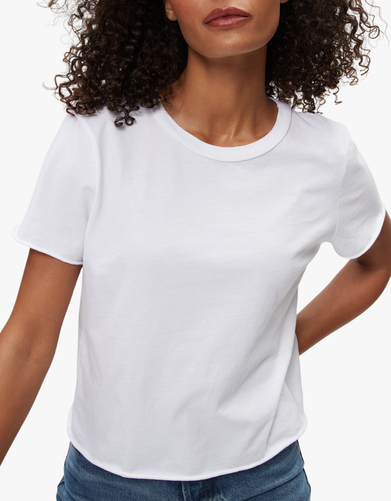 Michael Stars Jackie Raw Edge Crew Neck Tee in White