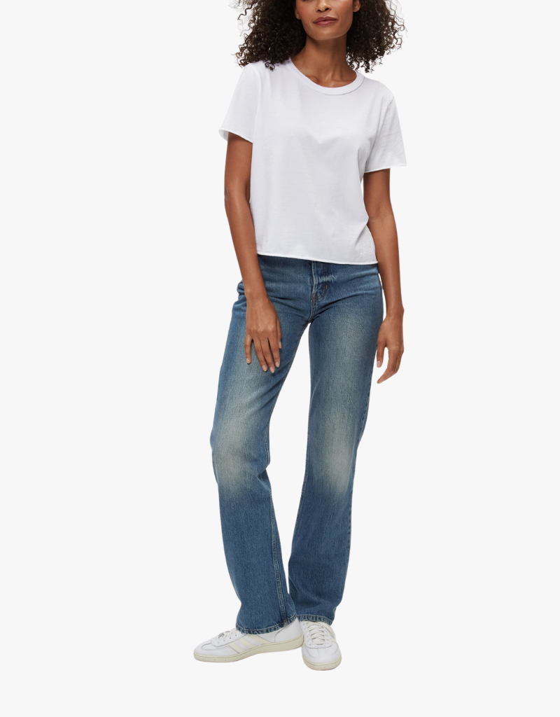 Michael Stars Jackie Raw Edge Crew Neck Tee in White