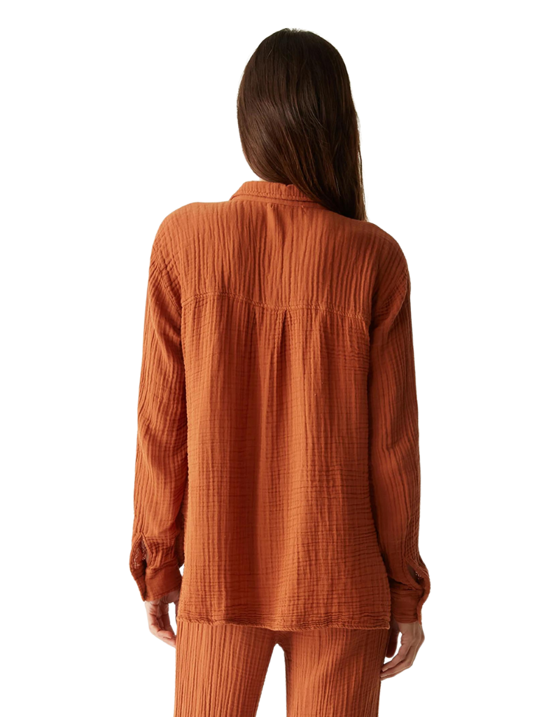 Michael Stars Leo Gauze Button Down Shirt in Toffee