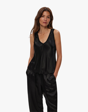 Michael Stars Liz Satin V-Neck Tank in Black