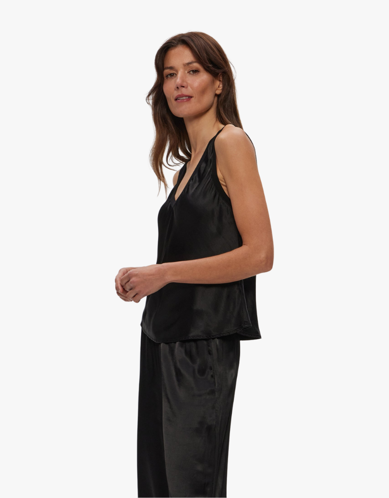 Michael Stars Liz Satin V-Neck Tank in Black