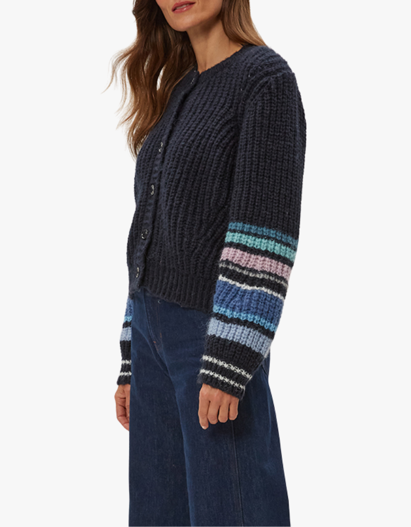 Michael Stars Lumi Striped Crew Cardi in Nocturnal Combo