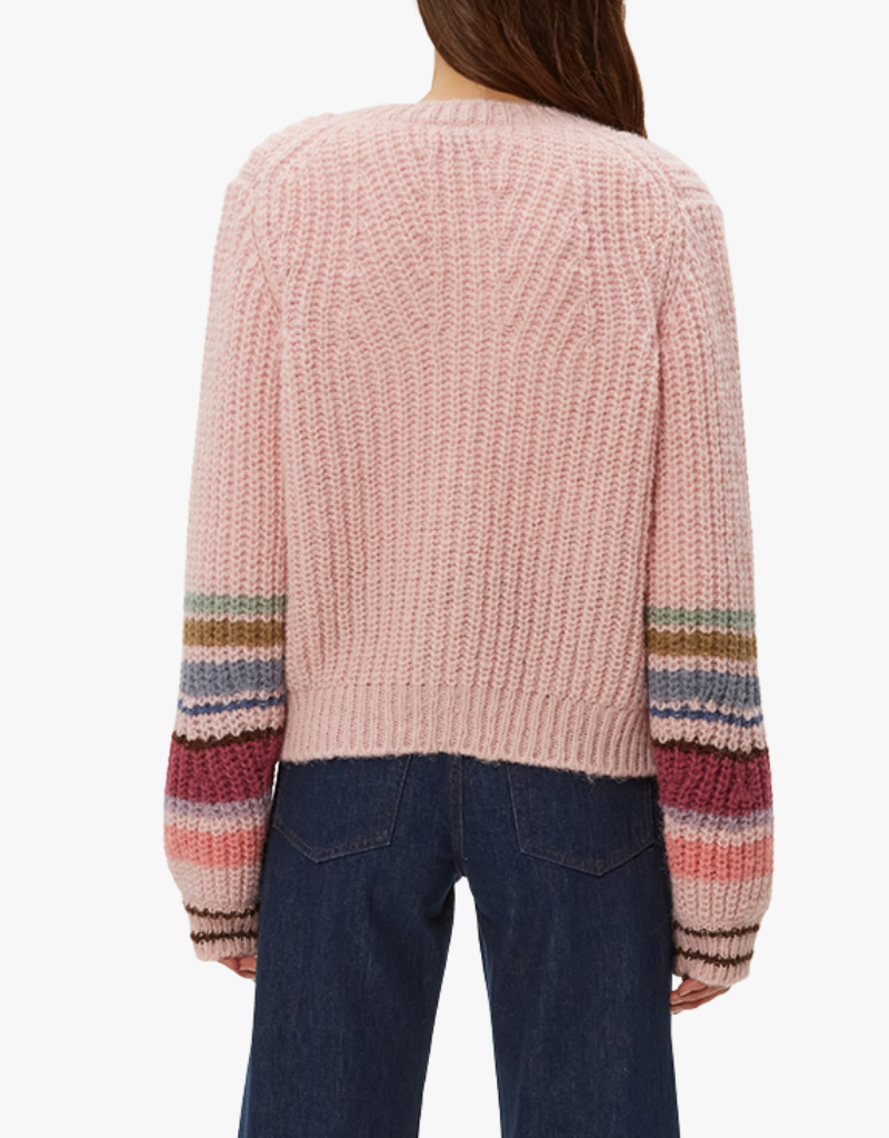 Michael Stars Lumi Striped Crew Cardi in Pink Combo