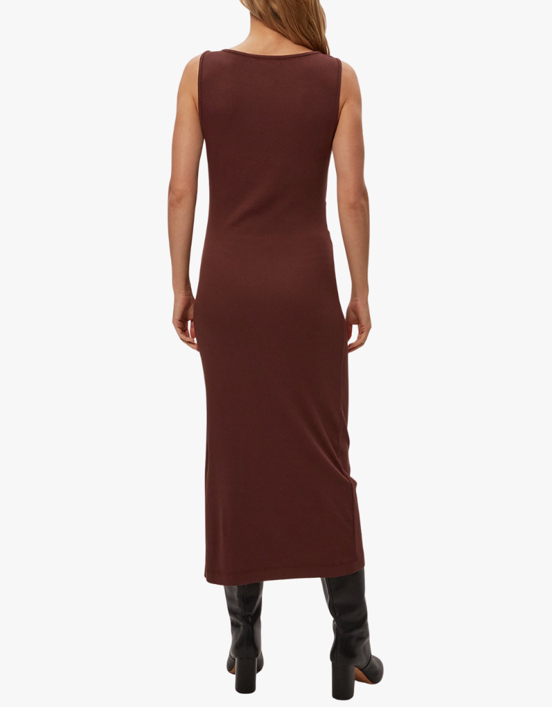 Michael Stars Reign Knife Neck Midi Pleated Dress in Espresso