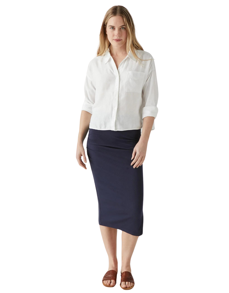 Michael Stars Rae Ribbed Skirt with Slit in Admiral
