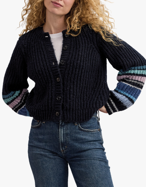 Michael Stars Lumi Striped Crew Cardi in Nocturnal Combo