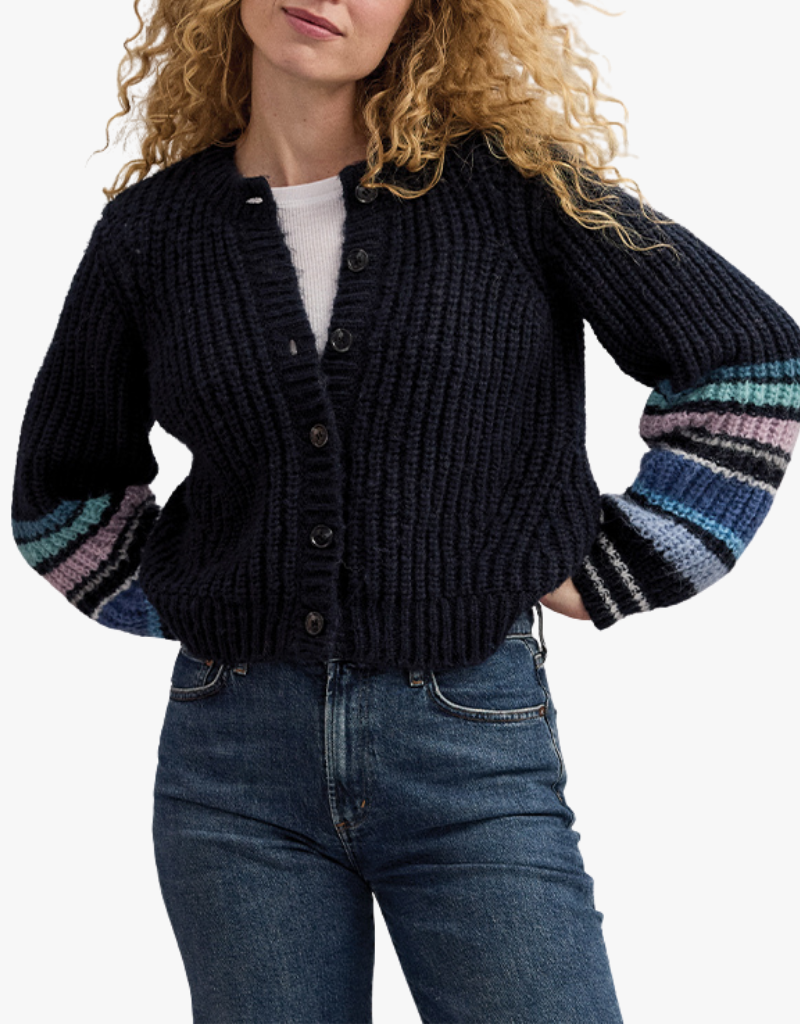 Michael Stars Lumi Striped Crew Cardi in Nocturnal Combo
