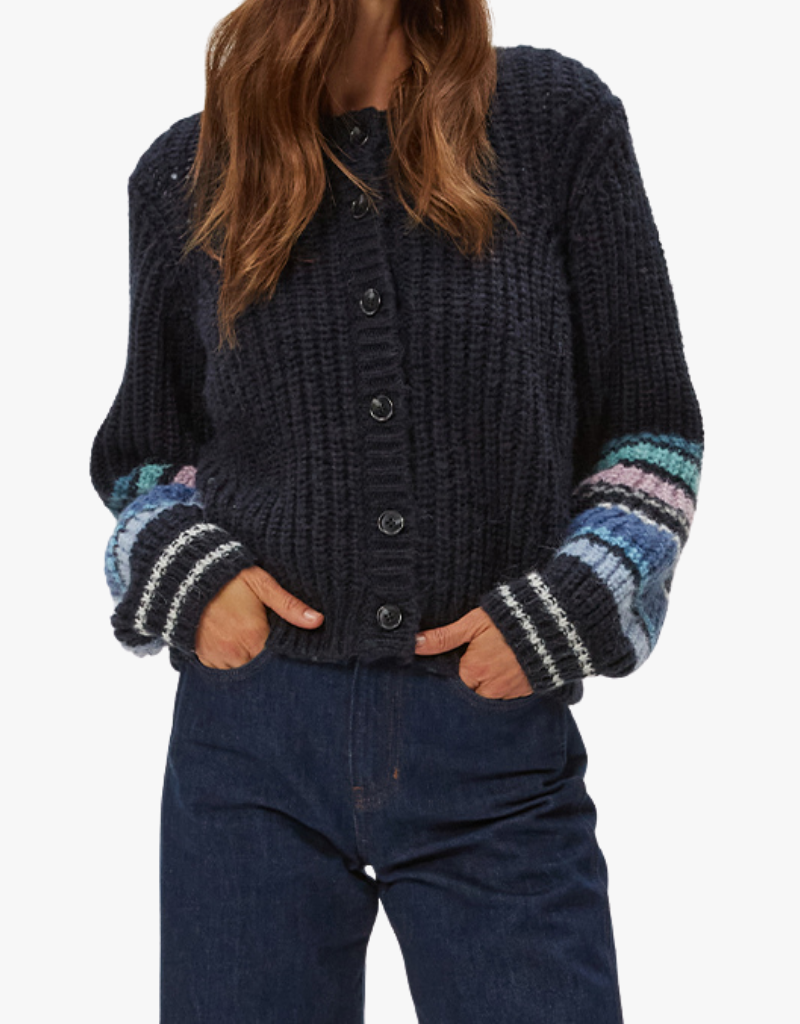 Michael Stars Lumi Striped Crew Cardi in Nocturnal Combo