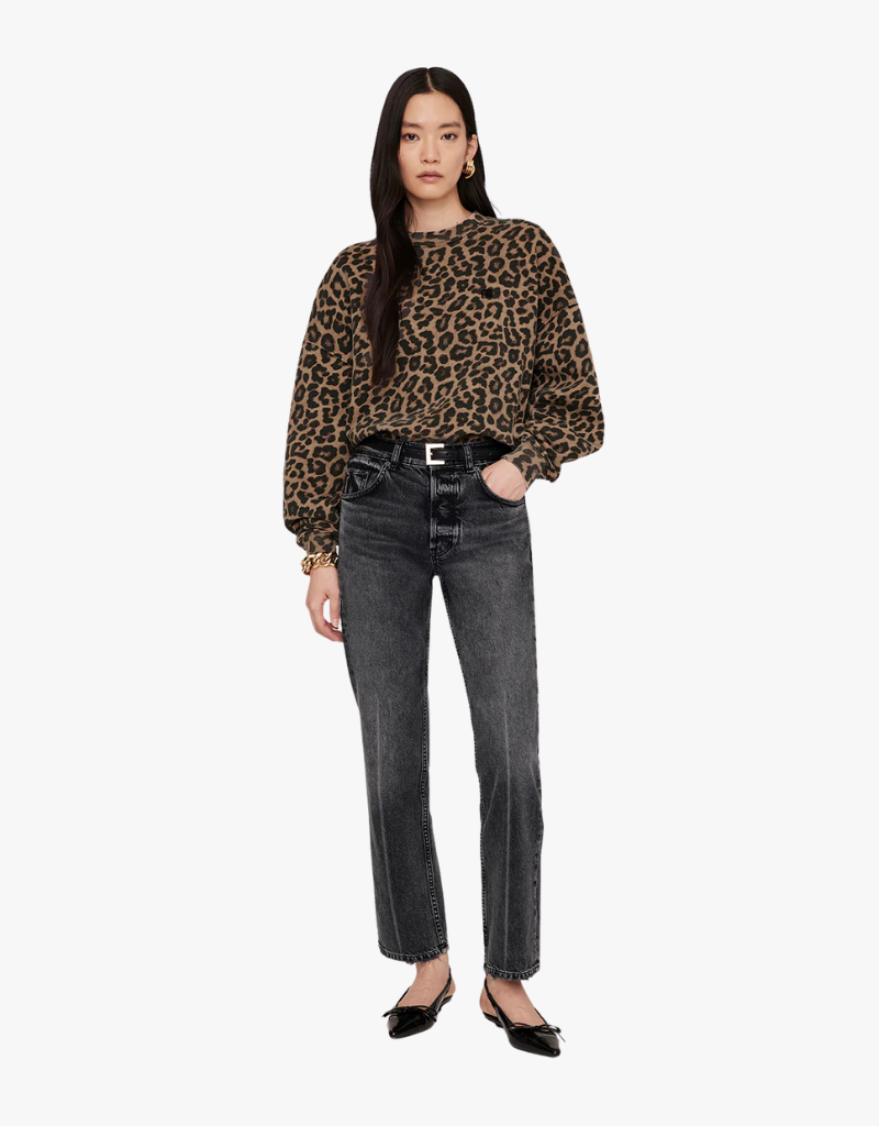 Anine Bing Miles Sweatshirt in Black and Brown Leopard
