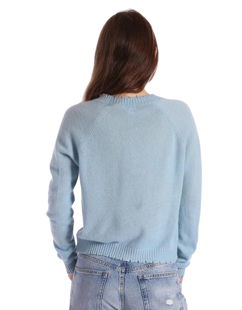 Minnie Rose Cashmere Frayed Edge Cropped V-Neck Sweater