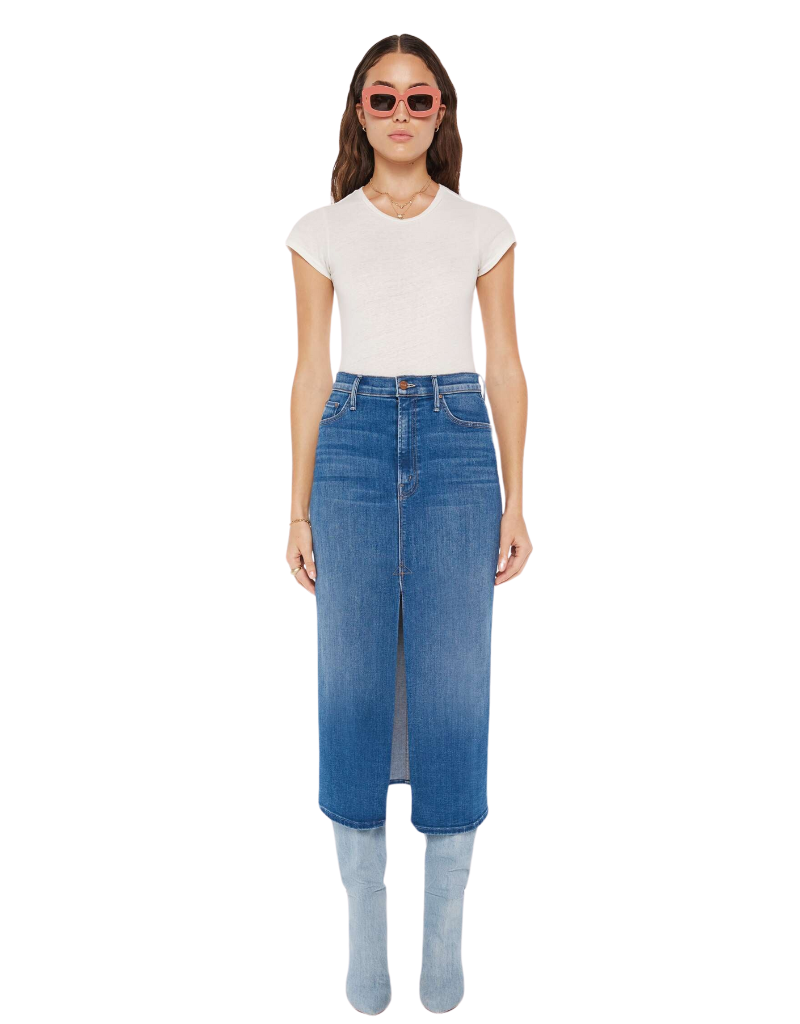 Mother The Reverse Pencil Pusher Denim Skirt in Hue Are You