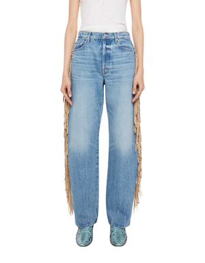 Mother Fringe Half-Pipe Button Sneak Jeans in Folk Star