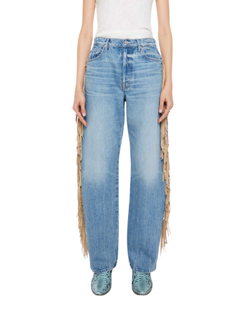 Mother Fringe Half-Pipe Button Sneak Jeans in Folk Star