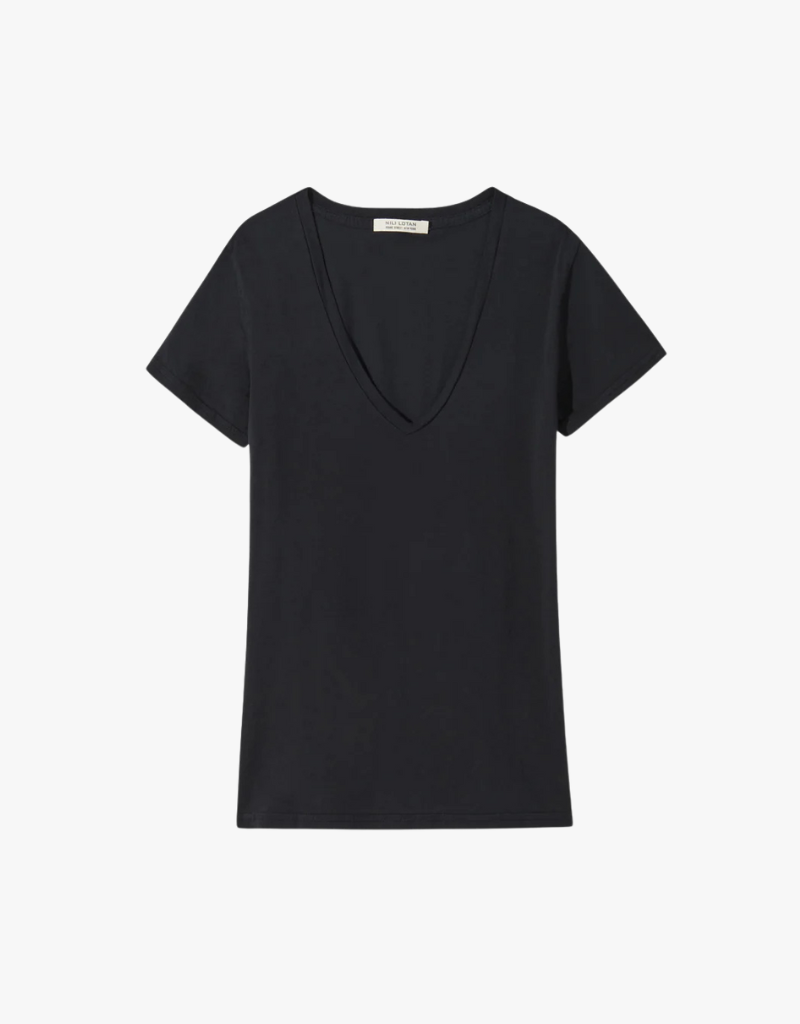 Nili Lotan Carol VNeck Tee Shirt in Jet Black