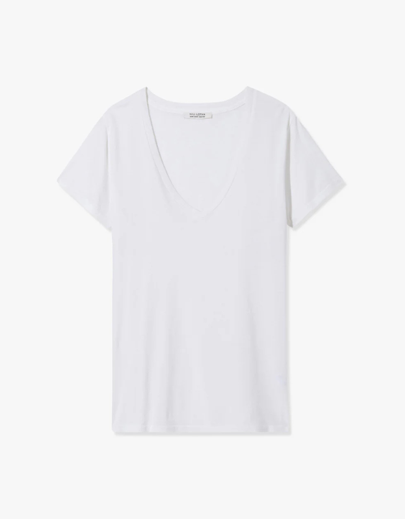 Nili Lotan Carol V Neck Tee Shirt in White
