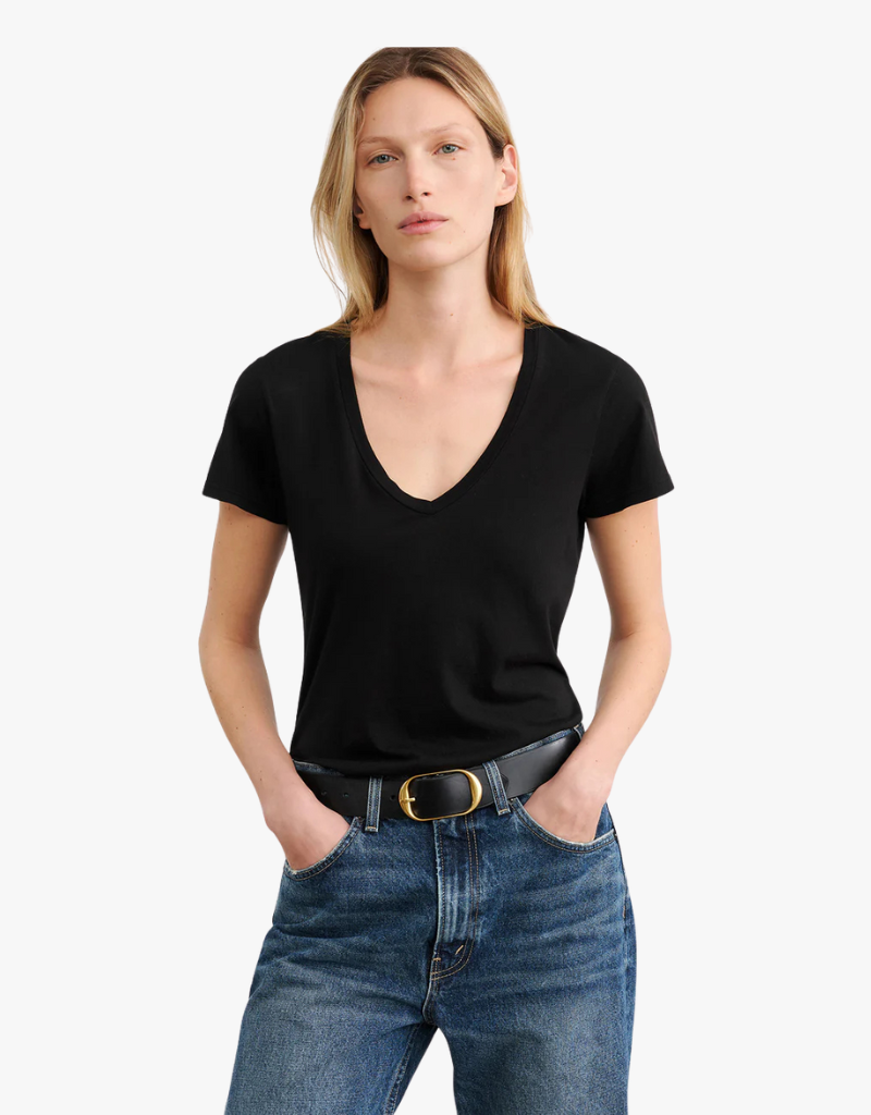 Nili Lotan Carol VNeck Tee Shirt in Jet Black