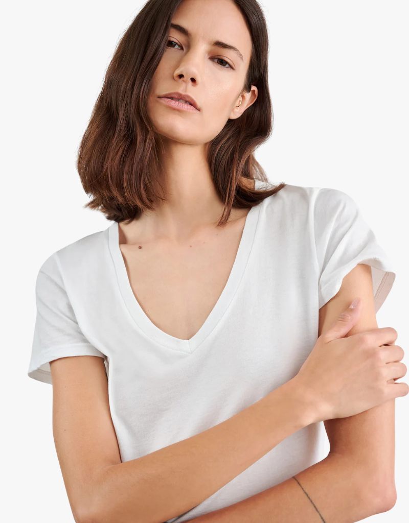 Nili Lotan Carol V Neck Tee Shirt in White