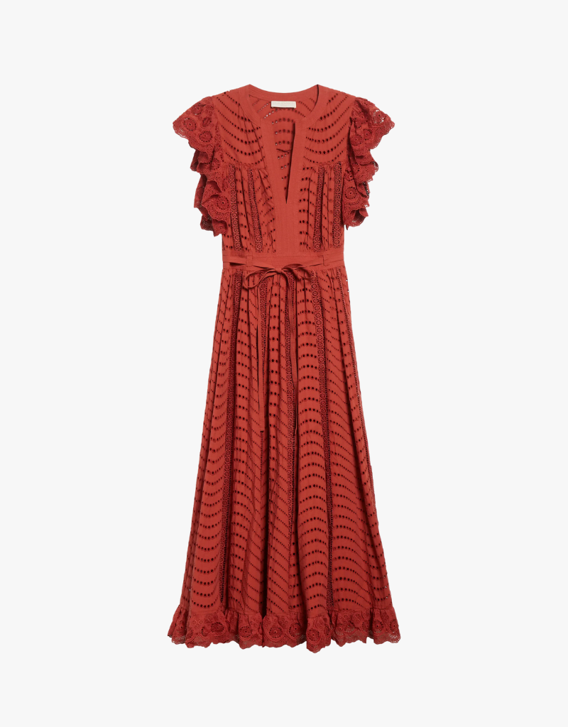 Ulla Johnson Olga Flutter Sleeve Midi Dress in Claret