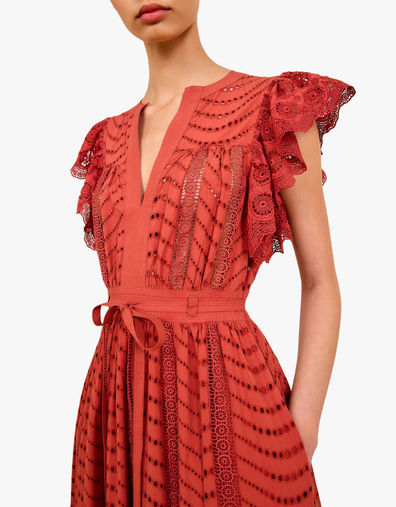 Ulla Johnson Olga Flutter Sleeve Midi Dress in Claret