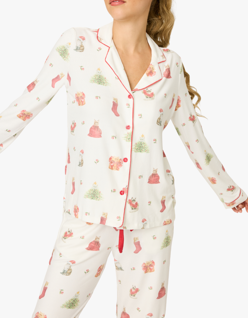 P.J. Salvage Feline Festive PJ Set in Ivory