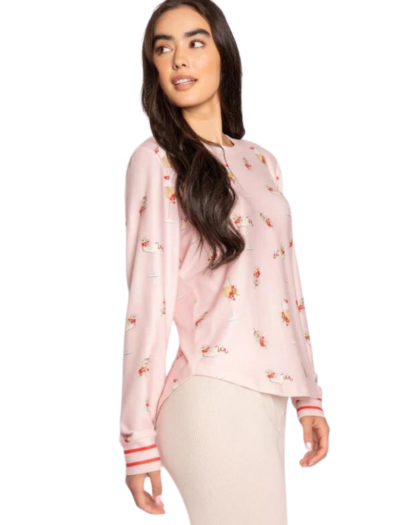 PJ Salvage Cabin & Cocktails Long Sleeve Top in Pink Dream