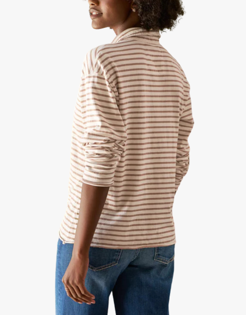 Frank & Eileen Patrick Popover Henley in Vintage White & Camel Stripe (Heritage Jersey)