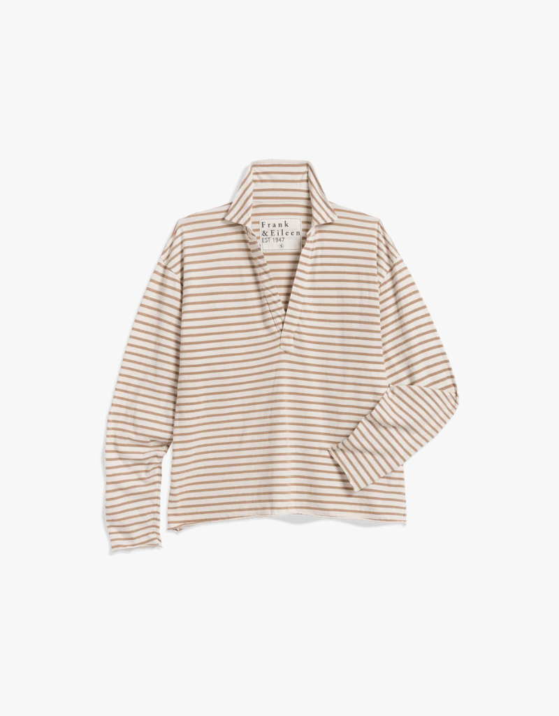 Frank & Eileen Patrick Popover Henley in Vintage White & Camel Stripe (Heritage Jersey)