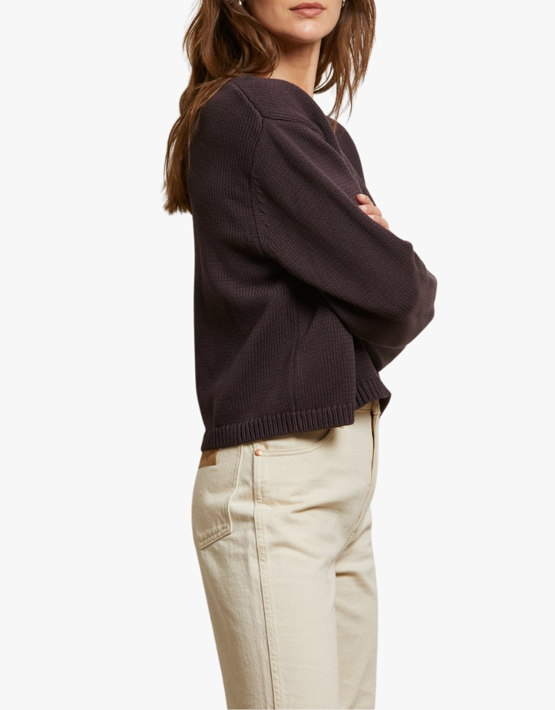 Perfect White Tee Addie Cotton Oversized V-Neck Sweater in Cocoa