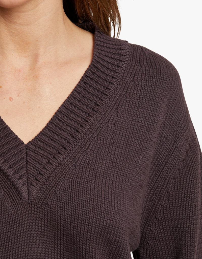 Perfect White Tee Addie Cotton Oversized V-Neck Sweater in Cocoa