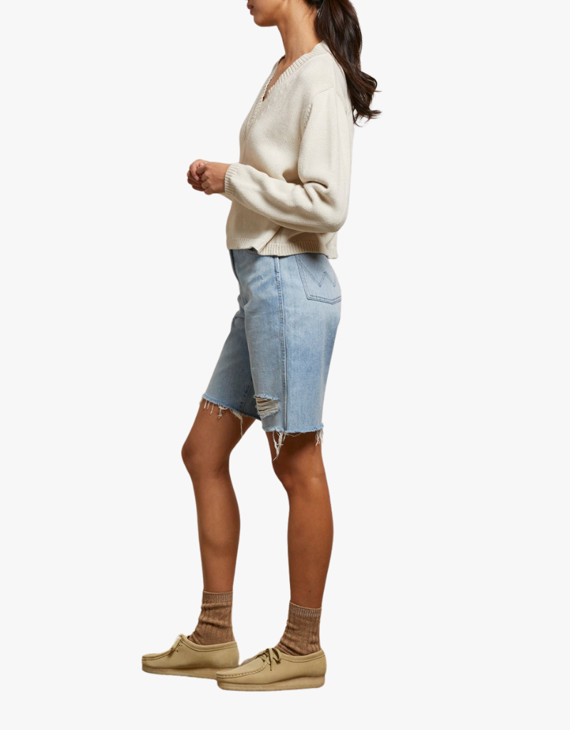 Perfect White Tee Addie Cotton Oversized V-Neck Sweater in Sugar
