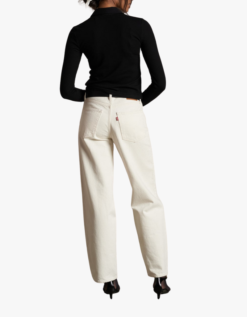 Perfect White Tee Amee Luxe Rib Long Sleeve Button Polo in True Black