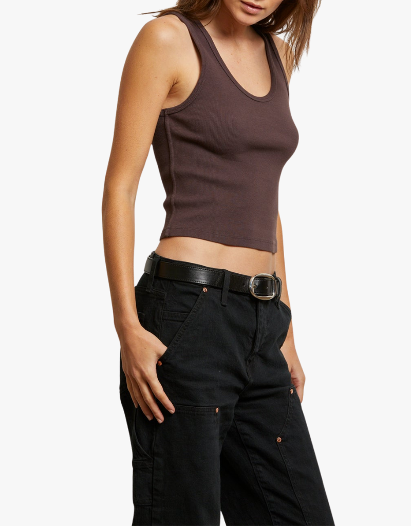 Perfect White Tee Blondie Structured Rib Bra Friendly Tank in Cocoa Powder