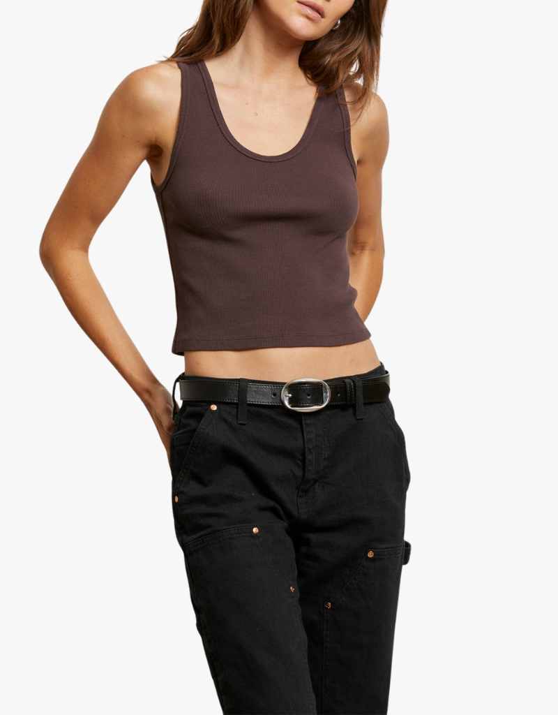 Perfect White Tee Blondie Structured Rib Bra Friendly Tank in Cocoa Powder