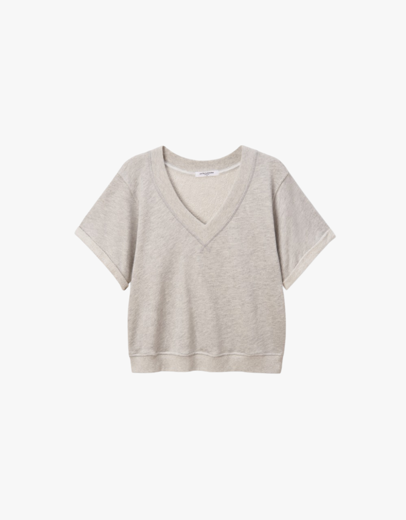 Perfect White Tee Briggs French Terry Short Sleeve Sweatshirt in Heather Grey
