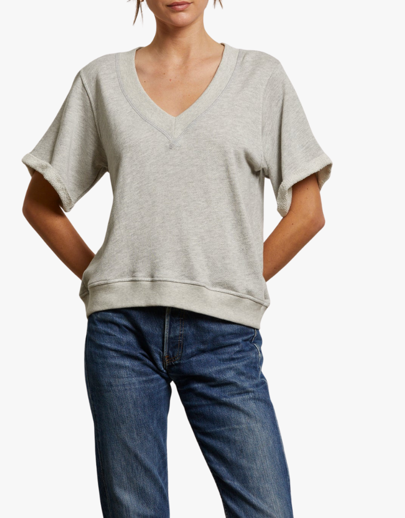 Perfect White Tee Briggs French Terry Short Sleeve Sweatshirt in Heather Grey