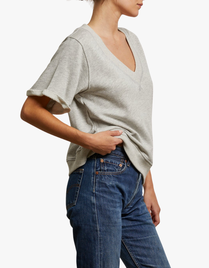 Perfect White Tee Briggs French Terry Short Sleeve Sweatshirt in Heather Grey