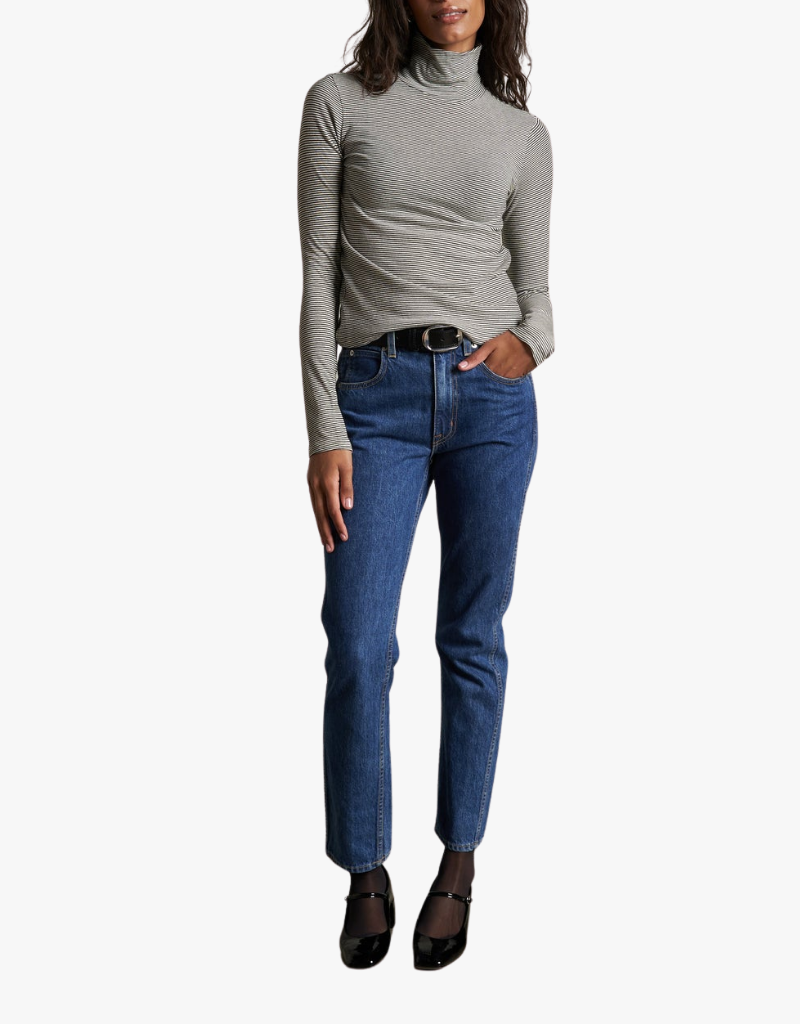 Perfect White Tee Cindy Stripe Jersey Turtleneck in Ivory & Black Stripe