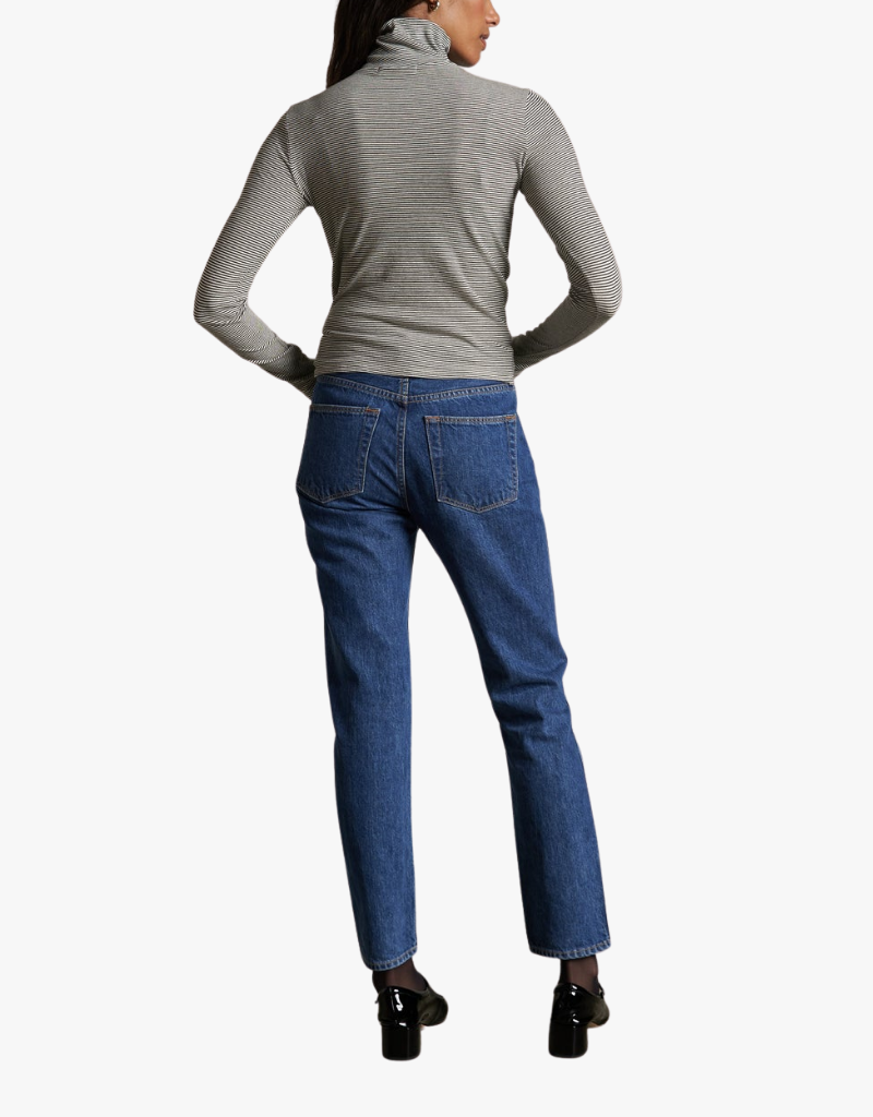 Perfect White Tee Cindy Stripe Jersey Turtleneck in Ivory & Black Stripe