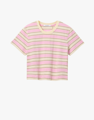 Perfect White Tee Gia Stripes Crew Tee in Sugar Pink Stripe